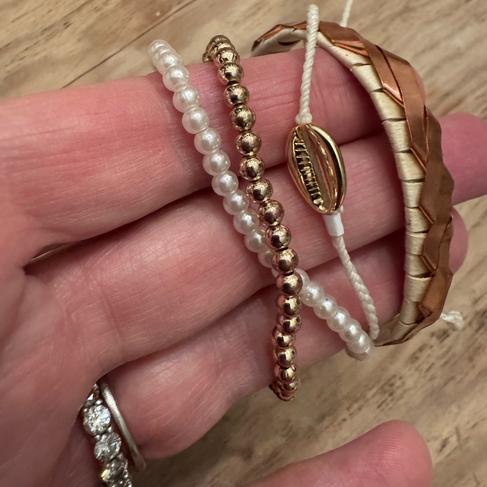 Seashell Charm Bracelet PURA VIDA wGold and Pearl Bracelet custom copper stack